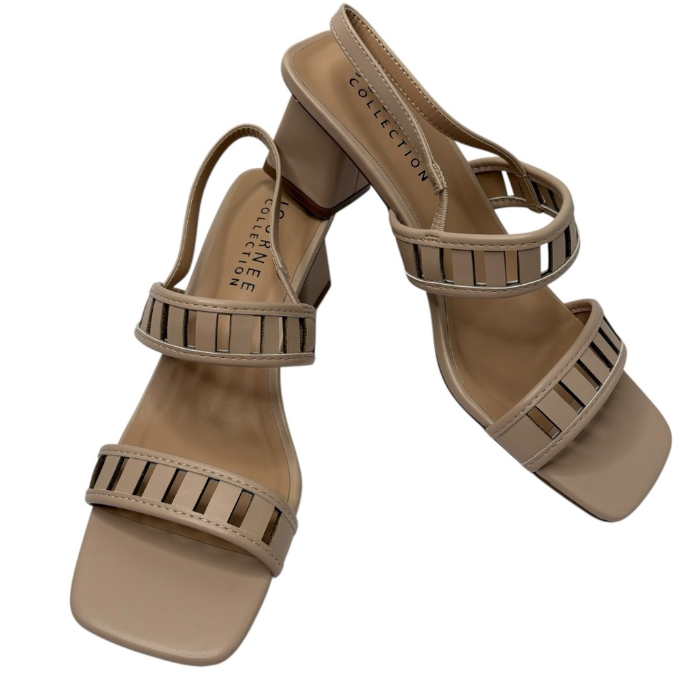 JOURNEE COLLECTION “Ismay” Tan Brown Block Heel Square Toe Sandals, 9
